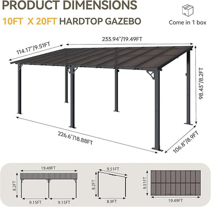 Aoxun 20' x 10' Gazebo for Patio, Gazebo Pergola with Sloped Roof, Large Wall-Mounted Heavy Duty Awnings, for Backyard, Deck, Patio (Black)