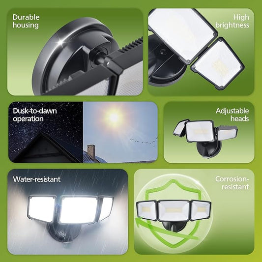 Philips 72W 7400LM Dusk to Dawn Security Lights Outdoor, LED Aluminum Flood Light, 3 Adjustable Heads, 5000K Daylight, Waterproof for Garage, Yard, Patio