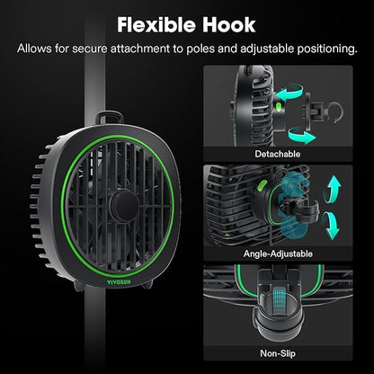 VIVOSUN AeroWave D4, 4” Grow Tent Clip Fan with Detachable Hook, 3-Speed Strong & Quiet Airflow, Adjustable Airflow Angle for Hydroponics, Circulation & Cooling, Black, 2-Pack