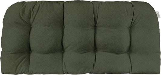 RSH DECOR Sunbrella Tufted Wicker Loveseat Cushion | 44” x 22" | Water and Fade-Resistant Performance Fabric | Outdoor Settee Cushion for Patio Furniture | Made in USA (Cast Ivy Green)