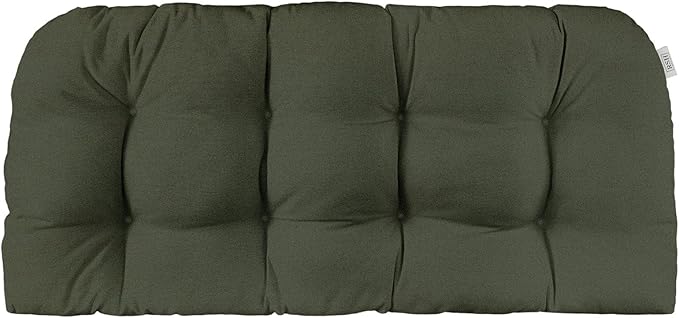 RSH DECOR Sunbrella Tufted Wicker Loveseat Cushion | 41” x 19" | Water and Fade-Resistant Performance Fabric | Outdoor Settee Cushion for Patio Furniture | Made in USA (Cast Ivy Green)
