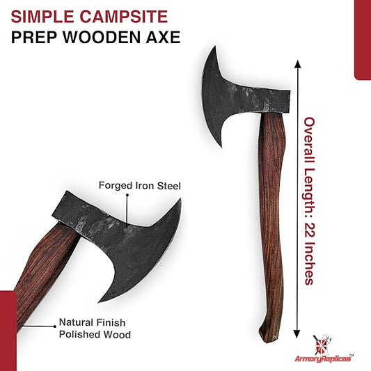 Armory Replicas™ 22-Inch Hand Forged Camping Axe with Rustic Dark Finish - Versatile Chopping Tool for Firewood, Shelter Building, and Outdoor Defense