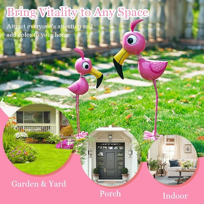 20'' Tall Flamingo Garden Statue, Whimsical Flamingo Metal Garden Decor, Pink Flamingos Bird Yard Art for Yard Porch Patio Decor