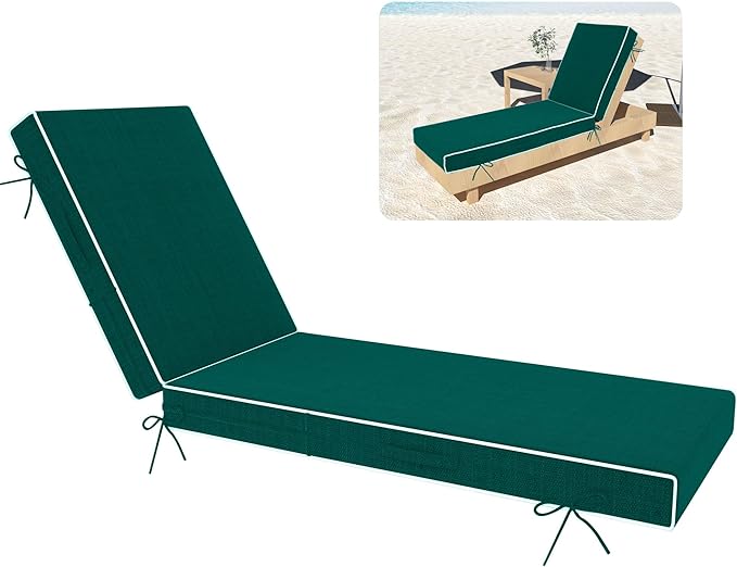 Chaise Lounge Cushions Outdoor Furniture 72 x 21 Inch Olefin Patio Lounge Chair Cushions 4'' Thick Waterproof Outdoor Chaise Cushion Weather Resistant Pool Lounger Cushion (Dark Green)