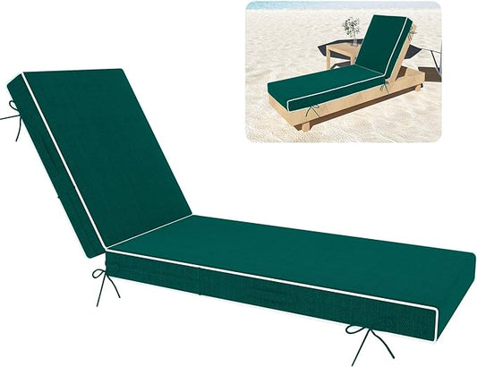 Chaise Lounge Cushions Outdoor Furniture 72 x 21 Inch Olefin Patio Lounge Chair Cushions 4'' Thick Waterproof Outdoor Chaise Cushion Weather Resistant Pool Lounger Cushion (Dark Green)