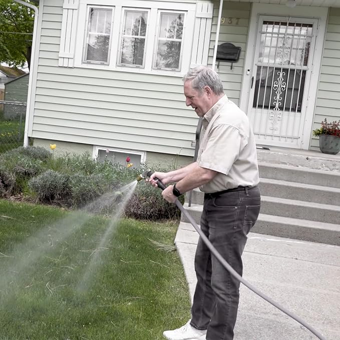 YOTOO Heavy Duty Hybrid Garden Water Hose 5/8-Inch by 25-Feet 150 PSI Kink Resistant, Flexible with Swivel Grip Handle and 3/4" GHT Solid Brass Fittings, Gray