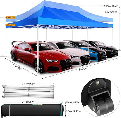 COBIZI 13x26 Pop up Canopy Tent 13x26 Canopy with 6 Sidewalls Waterproof Heavy Duty Commercial Canopy Tent for Parties Outdoor Tent Garden Gazebo Tent, Carry Bag with Wheel(13x26ft, Blue)
