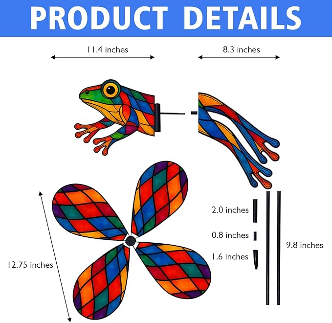 Frog Petite Spinner Outdoor, Frog Wind Spinner for Yard and Garden