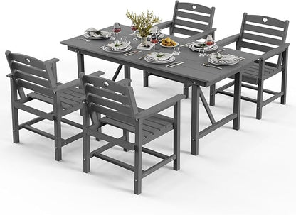 Patio Table and Chairs Set with Umbrella Hole, HDPE Patio Dining Set for 4, Outdoor Dining Set for Lawn, Patio, Porch, Deck, Poolside, Yard (Grey, 5-Piece)