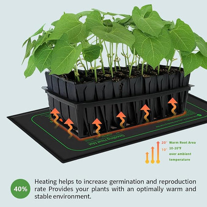 2 Pack Seedling Heat Mat for Seed Starting, 10" x 20.75" 21W Waterproof Heating Pad for Indoor Tray Plants,Safe & Durable Warm Mats for Hydroponics Germination