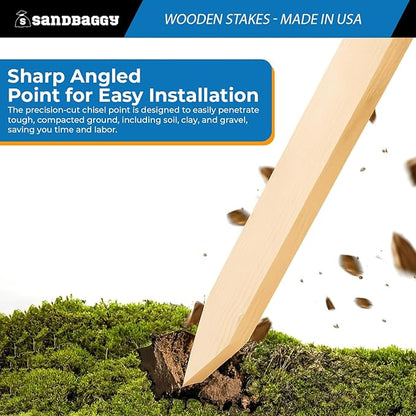 Sandbaggy 48" Wooden Grading Stakes - Heavy Duty for Construction, Gardening, Surveying, Concrete Forms - Chisel Point, Douglas Fir Wood - Made in The USA (25 Stakes)