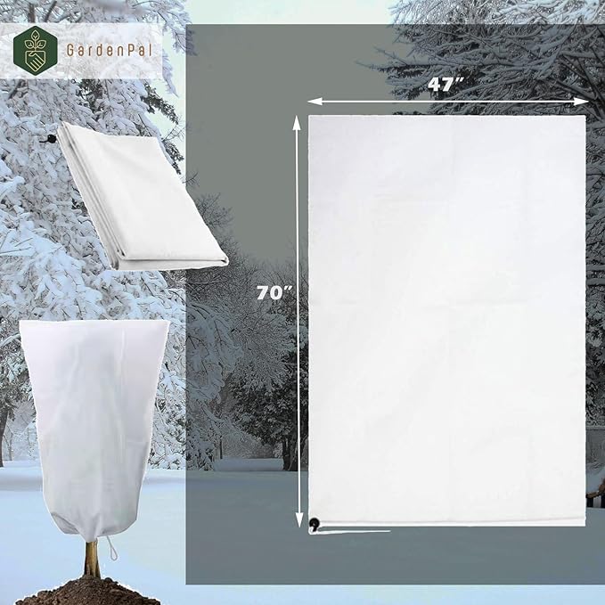 GardenPal 2 Pack Plant Covers Freeze Protection with Zipper, 47''×70'' Thicken Frost Cloth with Drawstring Reusable for Outdoor Plants, Frost Cloth Plants Freeze Protection (47''×70''(2pcs))