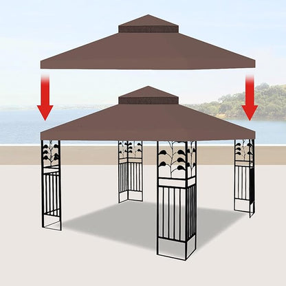 10x10 Ft Gazebo Canopy Replacement Cover, Double Tiered Gazebo Replacement Top (Coffee)