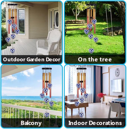Blue Evil Eye Heart-Shaped Wind Chimes Outdoor Decor, Heart - Evil Eye Wind Bells, Mobile Evil Eye Windcatcher, Blue Evil Eye Amulet Wind Chimes for Home, Gifts for Mom,Balcony,Patio,Garden Decoration