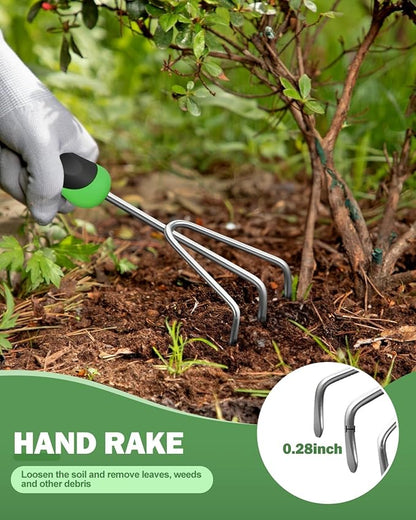 Garden Tools Set, 3 in 1 Heavy Duty Garden Tools Kit, Stainless Steel Ergonomic Gardening Hand Tool, Gardening Supplies Gift for Women, Kid, Organizer, Father's Day