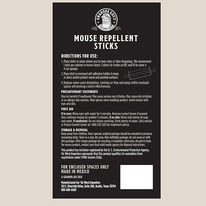Grandpa Gus's Natural Mouse Repellent Stick, Patented Delivery of Concentrate Peppermint Scent, Plant-Based, Humane Rodent Repellent for Home, Campers & RVs, Pack of 10