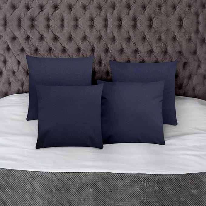 Covers & All Premium Square Throw Pillow Inserts with Covers Set of 4, 18 x 18 Inches Navy Blue, Decorative Cushions for Couch Sofa Home Decor Office Travel UV Resistant Waterproof Soft Cushions