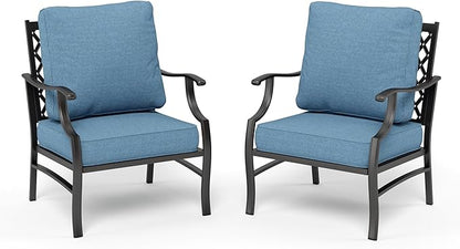 HERA'S HOUSE Outdoor Chairs Set of 2, 2 x Patio Chair with Navy Blue Cushions, All Weather Outdoor Furniture for Lawn Garden Backyard Deck(Leg Chairs)