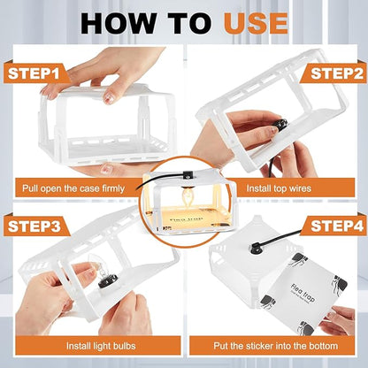 Qualirey 4 Packs Flea Traps for Inside Your Home with 8 Sticky Disc 12 Bulbs 4 Electric Wires, Pest Insects Killer Bed Bug with Light for Indoor Safe to Pets(Square Flea Trap,White)