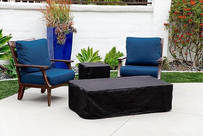 AMS Creations | Chelsea 55 inches Rectangular Propane Gas Outdoor Fire Pit Table | Concrete GFRC Fire Pit Table | with SS Burner, Tank Cover, Canvas Cover, SS Lid, Lava Rock, and Wind Guard Included