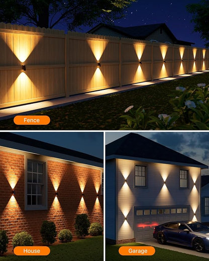 8 Pack Solar Powered Fence Lights Outdoor Waterproof Wall Mount Up and Down LED Decorative Lamps for Outside Patio, House, Backyard, Porch, Deck, Garden with Bright Lens Easy to Install (Warm White)