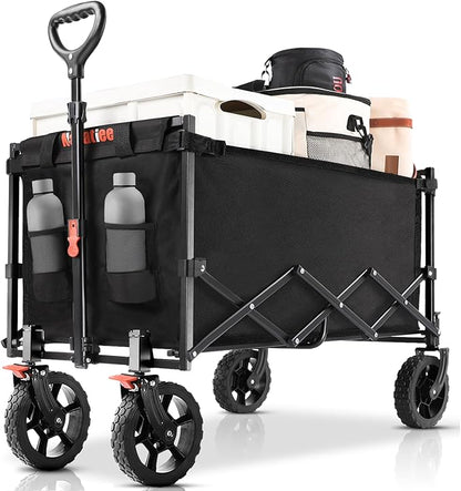Navatiee 140L Wagon Cart Foldable, Large Capacity Collapsible Wagon with Smallest Folding Design, Utility Grocery Cart for Camping Shopping Sports, Black