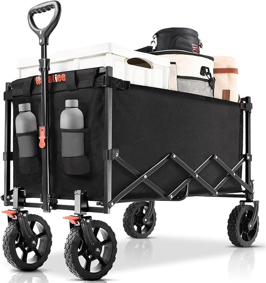 Navatiee 140L Wagon Cart Foldable, Large Capacity Collapsible Wagon with Smallest Folding Design, Utility Grocery Cart for Camping Shopping Sports, Black
