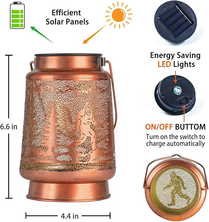 Bigfoot Solar Lanterns Outdoor Waterproof Hanging Solar Lights Big Foot Sasquatch Gifts for Men Women Metal Decorative LED Lanterns for Yard, Patio, Lawn, Tabletop, Pathway, Landscape, Garden Decor