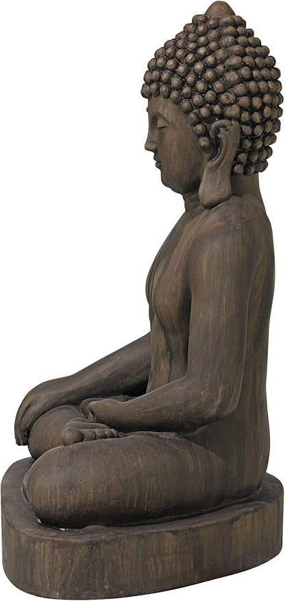 John Timberland Sitting Buddha Statue Sculpture Zen Asian Japanese Garden Decor Outdoor Front Porch Patio Yard Outside Home Balcony House Dark Sandstone Faux Stone Finish Resin 29 1/2" Tall