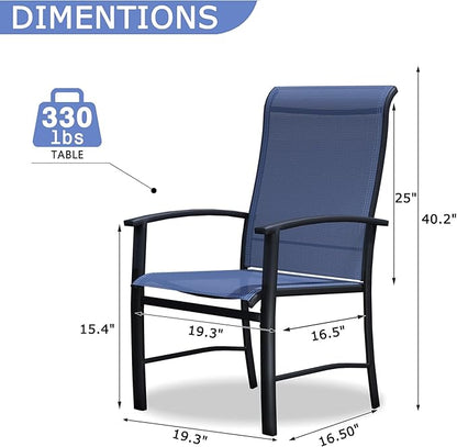 Outdoor Dining Chairs Set of 6, Stackable Patio Chairs with Metal Frame & Textilene Fabric, Perfect for Patio Garden Deck, Blue