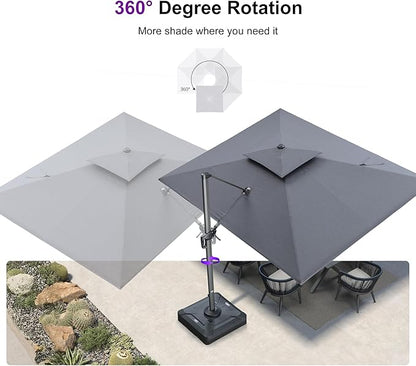 PURPLE LEAF Patio Umbrella with Base Included 9' X 12' Cantilever Outdoor Double Top Large Rectangle Umbrella Heavy Duty 360° Rotation Offset Hanging Umbrella for Garden Deck Pool Backyard Cast Slate