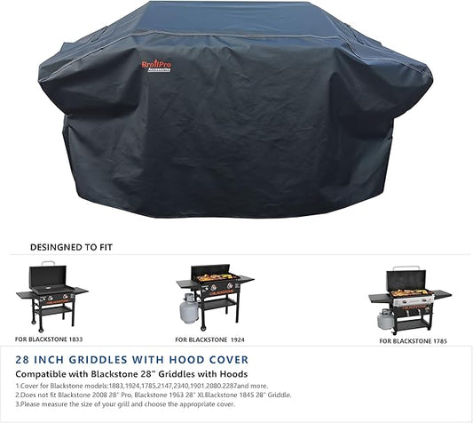 Griddle Cover for Blackstone 28" Griddle Cooking Station with Hood, Waterproof Fabric Flat Top Gas Grill Cover, Black
