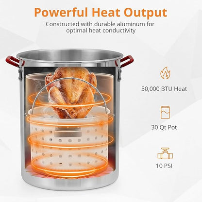 Turkey Fryer, Turkey Fryer and Fish Fryer Set,Turkey Deep Fryer Kit 30QT & 10QT Fryers, Aluminum Deep Fryer & Seafood Boiler Steamer for Crab, Shrimp, Lobster