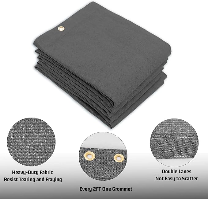 SUNNY GUARD Shade Cloth Custom Size 19x19 FT Sun Shade Screen Fabric Shade Cover Tarp with Grommets for Pergola Backyard Garden, Dark Grey(We Customized)