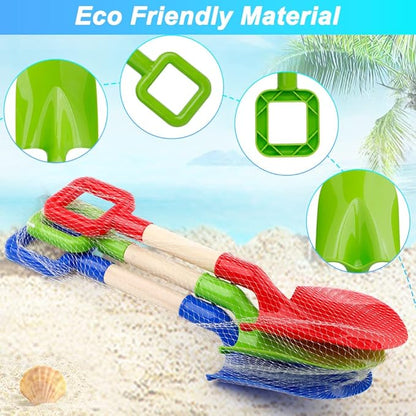 16'' Long Kids Beach Shovels Sand Spade Toys Gardening Tools with Wooden Handled, ABS Plastic Sturdy Scoop for Shoveling Digging Sand Snow Sandbox Backyard Summer Travel (3PCS - Blue Green Red)