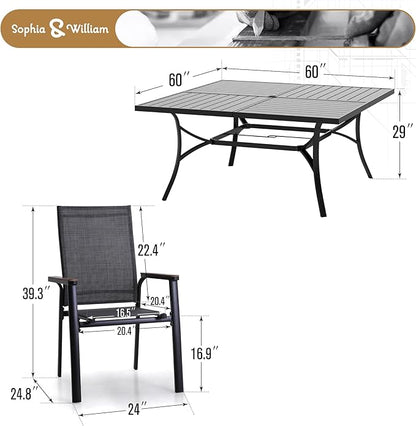 Sophia & William Patio Dining Set for 8, Lightweight Aluminum Outdoor Dining Chairs and Large Square Metal Table, Stackable Chairs and Easy to Move for Lawn Garden Yard (Grey)