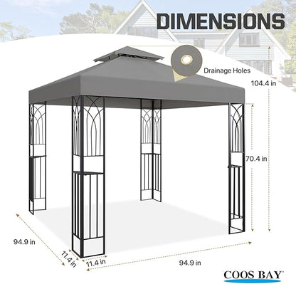 COOS BAY 8x8 Outdoor Patio Gazebo with Corner Shelves, Two-Tier Soft Top Canopy for Backyard, Lawn, Deck and Garden, Gray