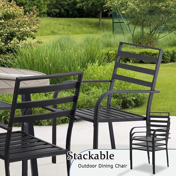 Outdoor Dining Chairs Set of 4, Aluminum Frame Stackable Patio Dining Chairs with Armrest, Wrought Iron Patio Bistro Chairs for Lawn, Backyard, Garden, Porch