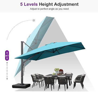 PURPLE LEAF 12 FT Square Patio Umbrella with Base Large Offset Hanging Outdoor Cantilever Umbrella Included Base for Garden Deck Backyard Pool Turquiose