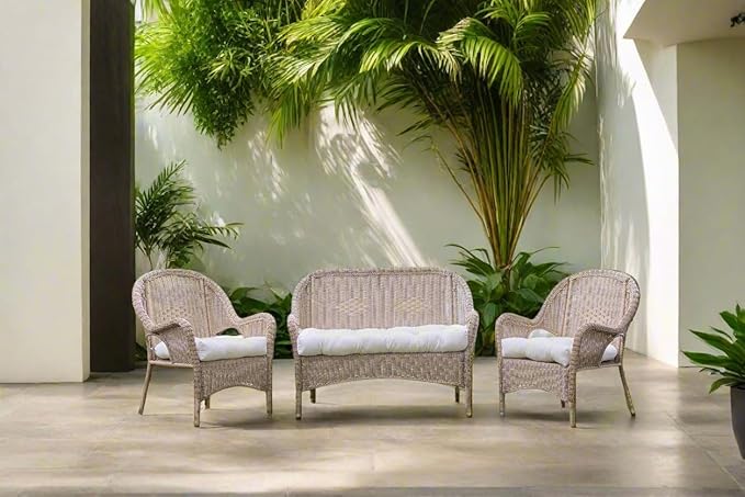RSH DECOR: 3-Piece Wicker Tufted Cushion Set | 41” x 19" & 19" x 19" | All-Weather Spun Fabric | Water Resistant | Outdoor Loveseat & U-Shape Cushions for Patio Furniture | Charcoal Grey (Gray)