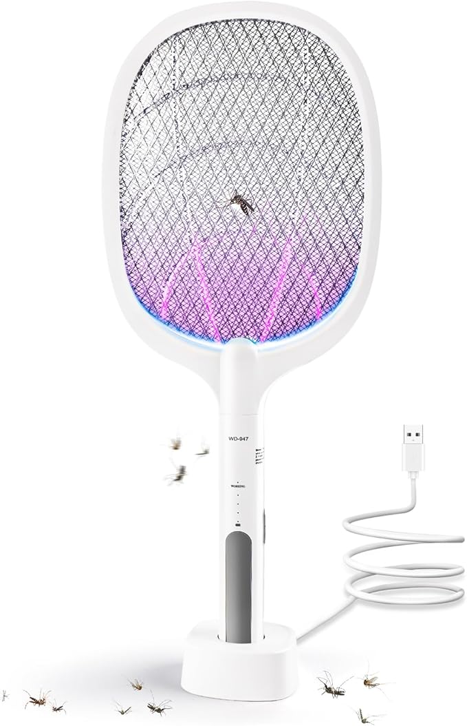 Electric Fly Swatter Indoor & Outdoor 3000V Bug Zapper Racket Dual Modes Mosquito Killer with Purple Mosquito Light Rechargeable Fly Zapper for Indoor Home Office Backyard Patio Camping