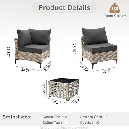 Outdoor Sectional Patio Furniture Set with Glowing Table,5 Pieces Wicker Conversation Sets L Shaped Couch Out Door Sofa Set Outside Furniture for Garden Deck Yard Porch,Black