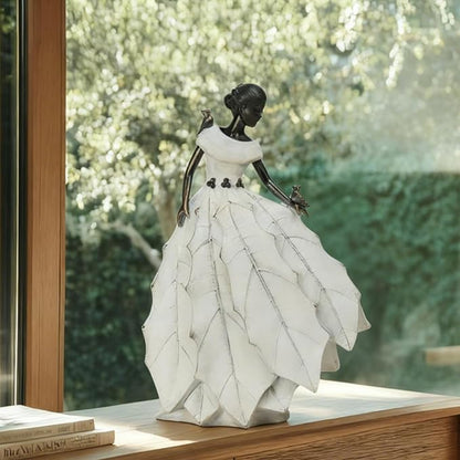 DiliComing Fairy Garden Accessories Outdoor Statue - 14.5 Inch Table Decor for Living Room Garden Maiden Bookshelf Decor Xmas Resin Holly Leaves Maiden White Statue