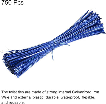 MECCANIXITY Foil Twist Ties 12" 30cm Metallic Plastic Closure Tie for Tying Bread, Candy, Cookies, Gift Bags Arts Crafts Ties Blue Pack of 750