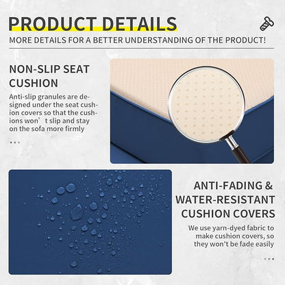 5 Piece Wicker Patio Furniture Sets Outdoor Conversation Set, PE Rattan Sectional Sofa Couch with Storage Table and Non-Slip Navy Blue Cushions, Furniture Covers Included