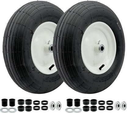 2-Pack 4.80-8 Wheelbarrow Tire with Rim 3"-6''Centered Hub, 3/4" or 5/8''or 1/2'' Bearings, 16‘’ Tire Assembly for Hand Truck,Garden Cart (4.80/4.00-8 Tube Type,3" Center Hub,RibbedTread)