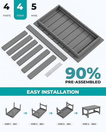 SERWALL Patio Coffee Table, HDPE Rectangle Outdoor Coffee Table Set of 2, Grey