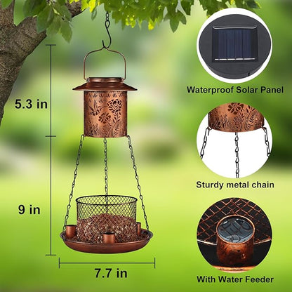 Hummingbird Solar Bird Feeder for Outdoor Hanging Gifts for Women Mom Grandma Metal Wild Birdfeeder Garden Lantern Decor Lanterns Outside for Yard, Patio, Lawn, Pathway, Landscape