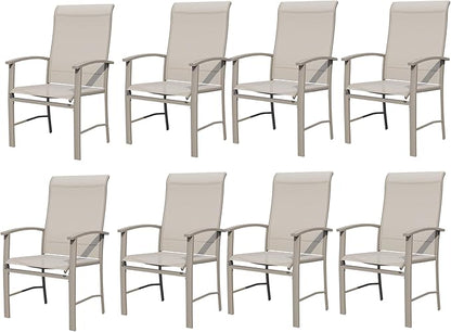 Outdoor Dining Chairs Set of 8, Stackable Patio Chairs with Metal Frame & Textilene Fabric, Perfect for Patio Garden Deck, Ivory