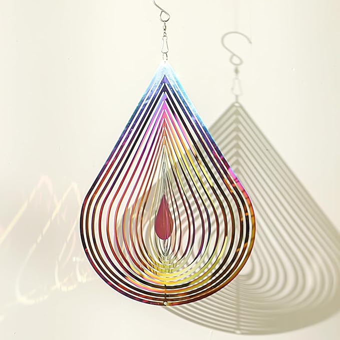 Wind Spinners Outdoor, 3D Water Droplet, Gradient Multicolor, 12 inches Stainless Steel Metal, Hanging Wind Spinners, Garden, Yard Décor, Outside, Gifts for Women Mom Wife